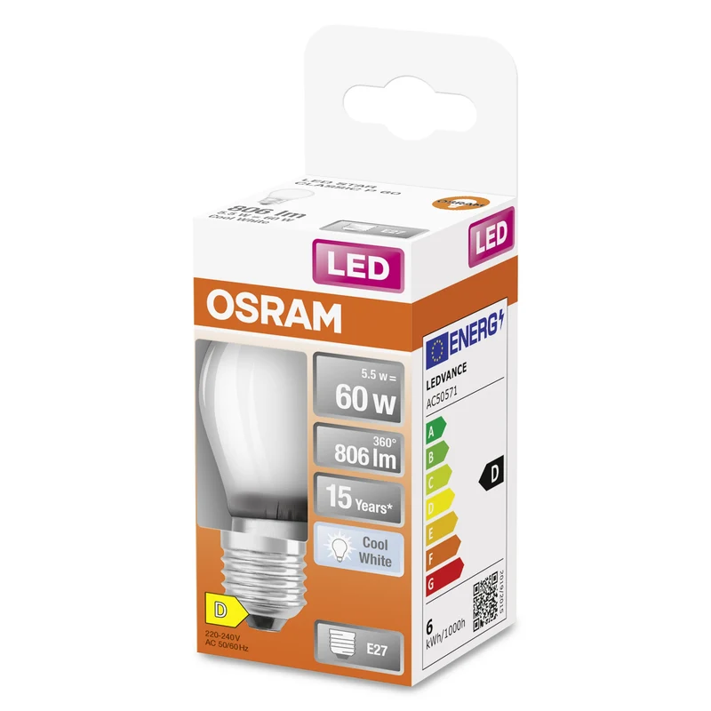 OSRAM LED Star Classic Lampe, Miniball, 5.5W, givré, E27, blanc froid