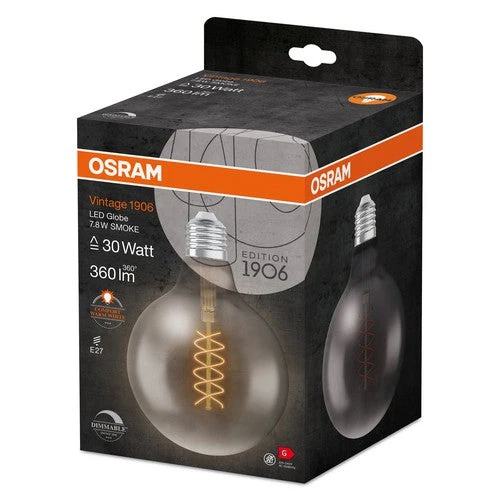 OSRAM Vintage 1906 LED-Lampe, teinte fumée, 7,8W, 360lm, blanc chaud, E27