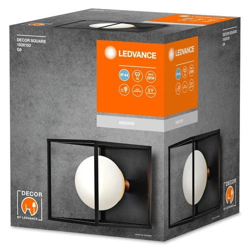 LEDVANCE DECOR Applique murale carrée pour salle de bain IP44, noire, G9