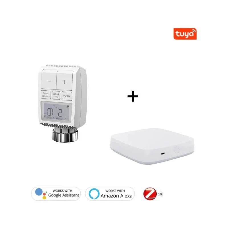 Kit de 4 Têtes Thermostatiques Connectées Universelle avec Ecran LCD + Passerelle ZigBee