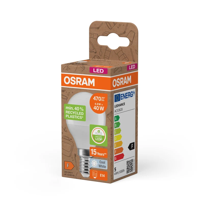 OSRAM LED Star Classic P 40 lampe Recycled Plastic 4.9W blanc froid Frosted E14