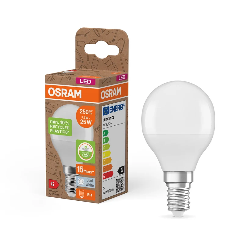 OSRAM LED Star Classic P 25 lampe Recycled Plastic 3.3W blanc froid Frosted E14