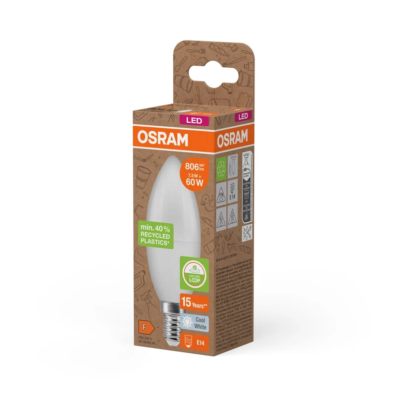 OSRAM LED Star Classic B 60 lampe Recycled Plastic 7.5W blanc froid Frosted E14