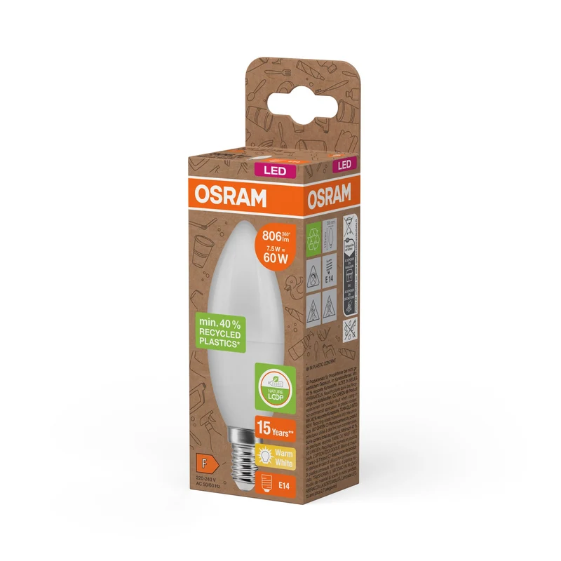 OSRAM LED Star Classic B 60 lampe Recycled Plastic 7.5W blanc chaud Frosted E14