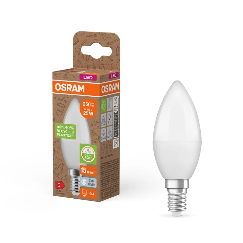 OSRAM LED Star Classic B 25 lampe Recycled Plastic 3.3W blanc froid Frosted E14