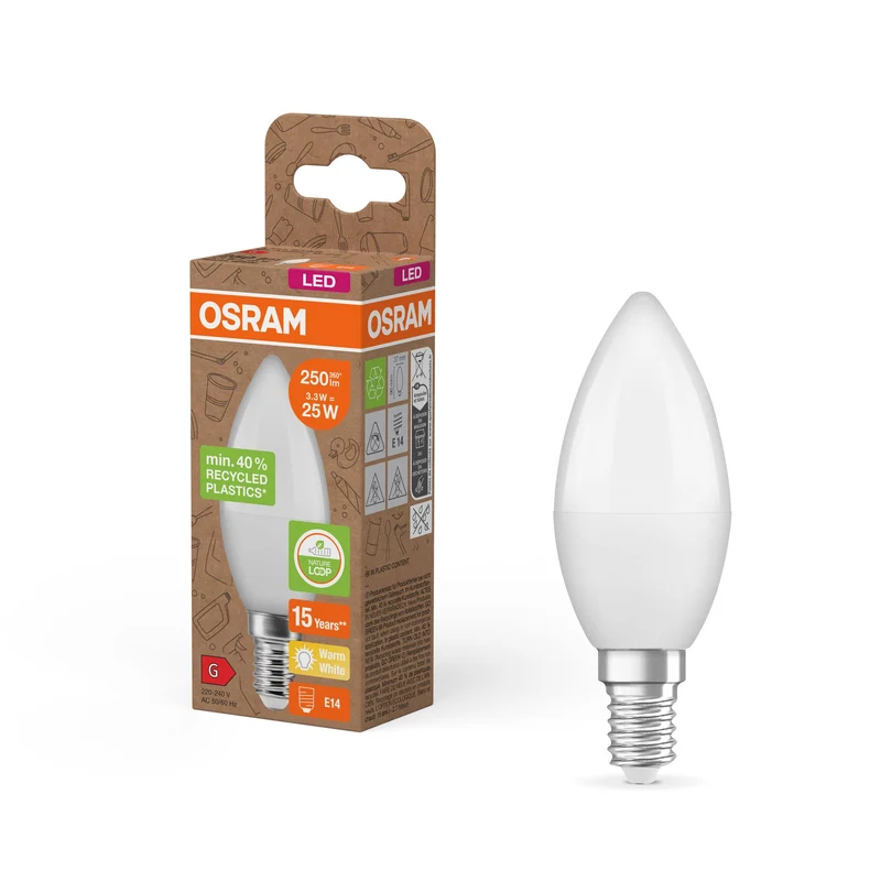 OSRAM LED Star Classic B 25 lampe Recycled Plastic 3.3W blanc chaud Frosted E14