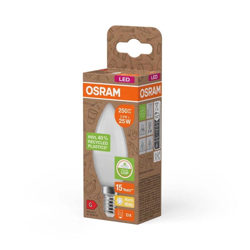 OSRAM LED Star Classic B 25 lampe Recycled Plastic 3.3W blanc chaud Frosted E14