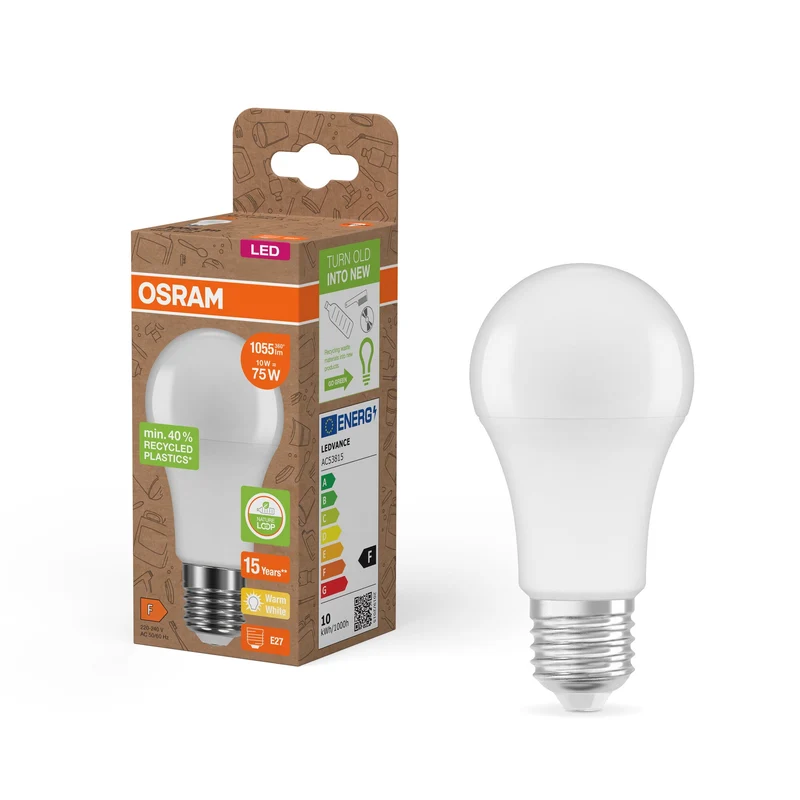 OSRAM LED Star Classic A 75 lampe Recycled Plastic 10W blanc chaud Frosted E27