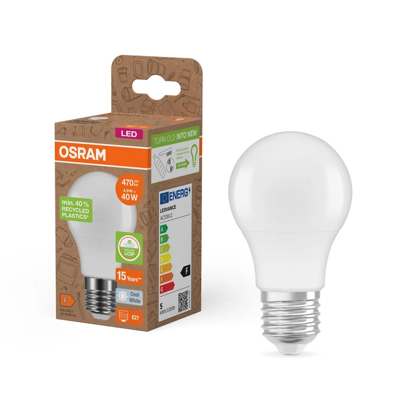 OSRAM LED Star Classic A 40 lampe Recycled Plastic 4.9W blanc froid Frosted E27