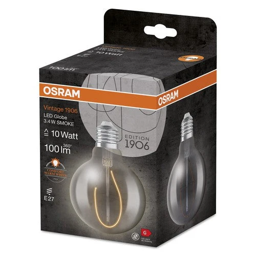 OSRAM Vintage 1906 LED-Lampe, teinte fumée, 3,4W, 100lm, blanc chaud, E27
