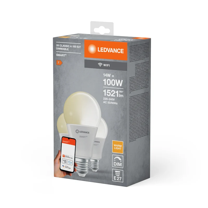 Lampe LED LEDVANCE SMART+ WIFI, blanche, 14W, 1521lm, paquet de 3