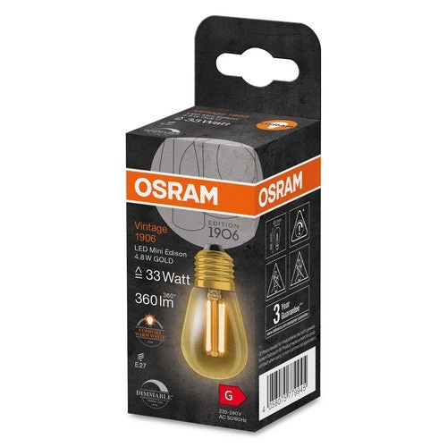 OSRAM Vintage 1906 LED-Lampe, teinte dorée, 4,8W, 360lm, blanc chaud, E27