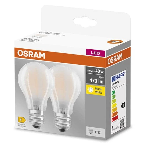 OSRAM BASE CLASSIC A GL FR 40 LED-Lampe, 4W, 470lm, Blanc chaud, E27