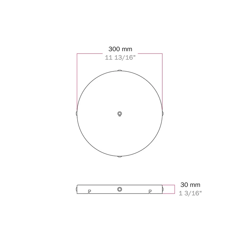 Pavillon rond en aluminium Ø 30 cm avec étrier et câble de mise à la terre, avec 1 trou central - Noir