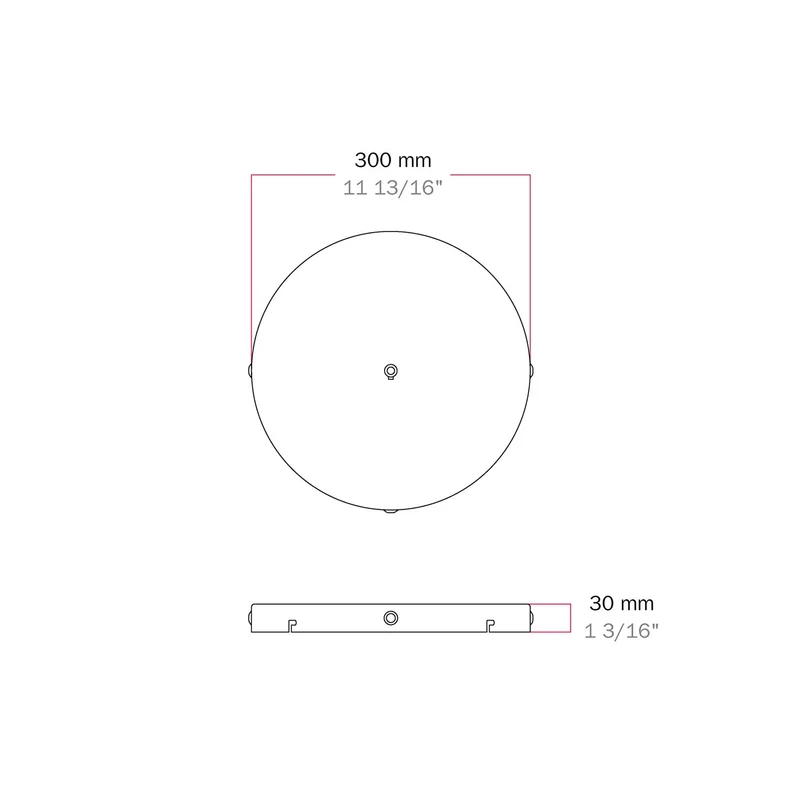 Pavillon rond en aluminium Ø 30 cm avec équerre et Câble de mise à la terre, avec 1 trou central - Blanc Mat