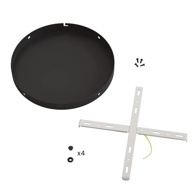 Pavillon rond en aluminium Ø 30 cm avec équerre et Câble de mise à la terre, avec 4 trous latéraux - Noir