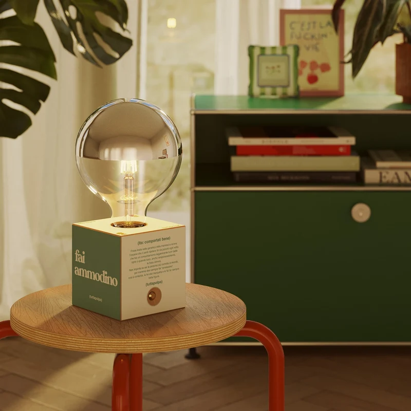 Lampe à batterie Cabless03 « Fai ammodino » avec ampoule globe demi-sphère argent - Tuttapolpa