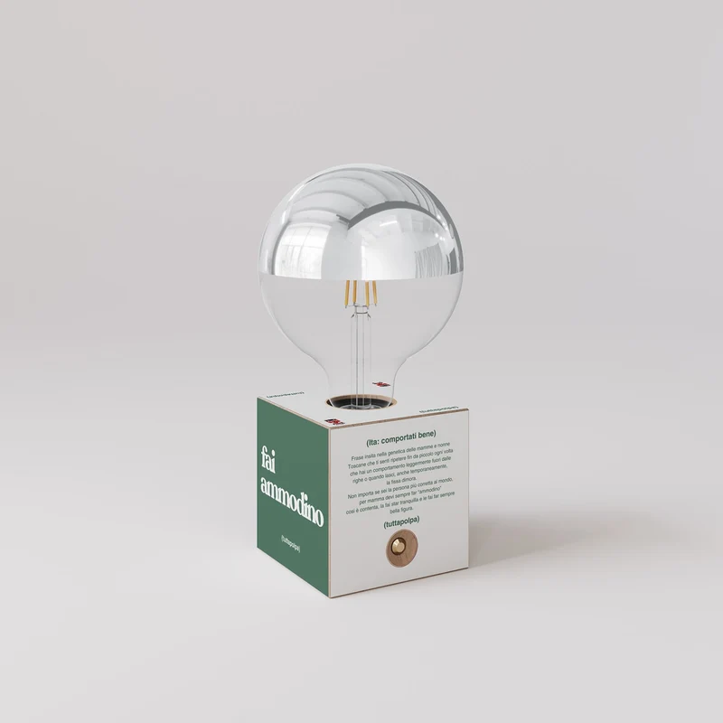 Lampe à batterie Cabless03 « Fai ammodino » avec ampoule globe demi-sphère argent - Tuttapolpa