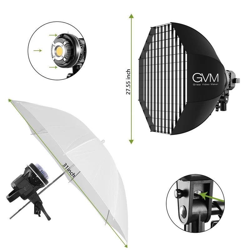 GVM P80S Spotlight 4-Light Kit with Umbrellas, Softboxes, and Backdrops