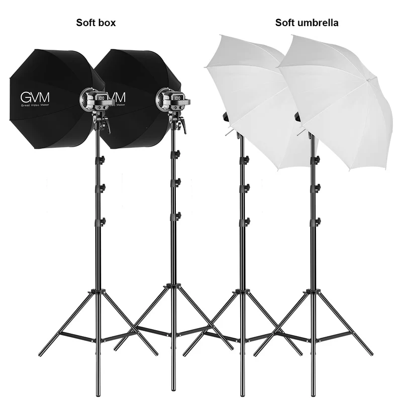 GVM P80S Spotlight 4-Light Kit with Umbrellas, Softboxes, and Backdrops
