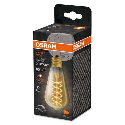 OSRAM Ampoules LED à intensité variable, édition vintage, remplacement de 48 watts, E27, ST64-shape, 2200 Kelvin, Warm Comfort Light, verre clair, single Pack