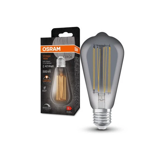Ampoules LED à intensité variable OSRAM, édition vintage, remplacement de 42 watts, E27, ST64-shape, 1800 Kelvin, Warm Comfort Light, verre clair, single pack