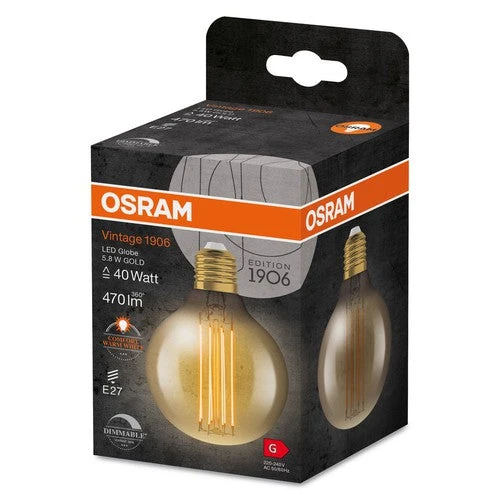 OSRAM Ampoules LED à intensité variable, édition vintage, remplacement de 40 watts, E27, G80, 2200 Kelvin, lumière chaude confort, verre clair, single pack