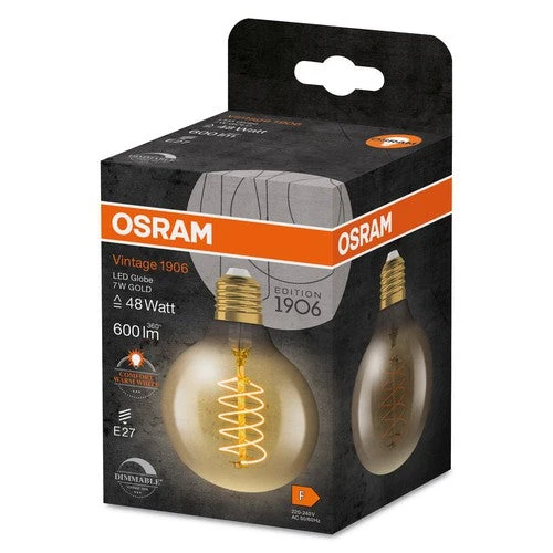 OSRAM Ampoules LED à intensité variable, édition vintage, remplacement de 48 watts, E27, G80, 2200 Kelvin, lumière chaude confort, verre transparent, pack simple