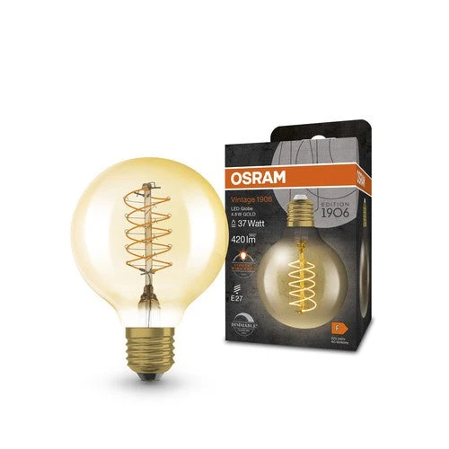 OSRAM Ampoules LED à intensité variable, édition vintage, remplacement de 37 watts, E27, G80, 2200 Kelvin, lumière chaude confort, verre clair, single pack