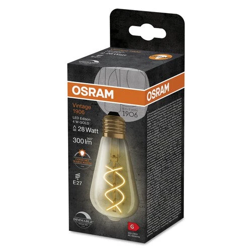 Ampoules LED à intensité variable OSRAM, édition Vintage, remplacement de 28 watts, E27, ST64-shape, 2000 Kelvin, Comfort warm white, verre clair, single pack