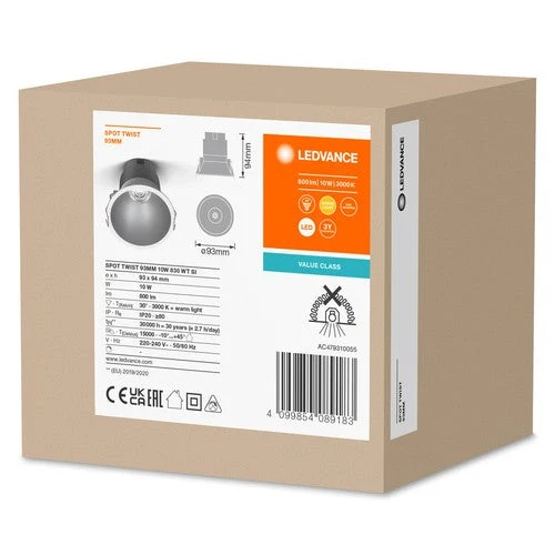 LEDVANCE SPOT TWIST Ø 93mm Downlight, argent, 10W, 800lm, 830 WT