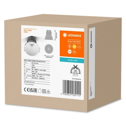 LEDVANCE SPOT TWIST Ø 93mm Downlight, blanc, 10W, 800lm, 830 WT