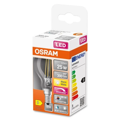 OSRAM SUPERSTAR+ CLASSIC P FIL 25 LED-Lampe, 2,2W, 300lm, blanc chaud, E14