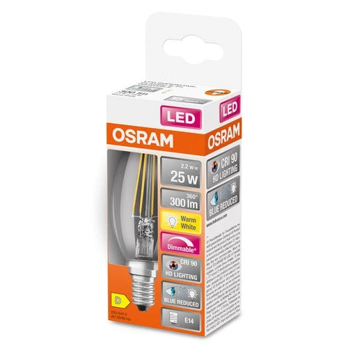 OSRAM SUPERSTAR+ CLASSIC B FIL 25 LED-Lampe, 2,2W, 300lm, blanc chaud, E14