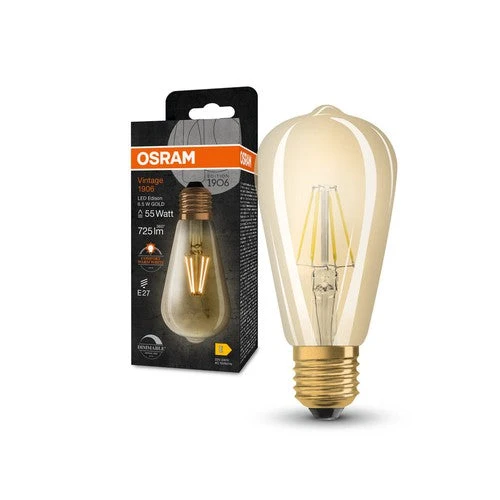 OSRAM Ampoules LED à intensité variable, édition Vintage, remplacement de 55 watts, E27, ST64-shape, 2400 Kelvin, Comfort warm white, verre clair, single pack, E27