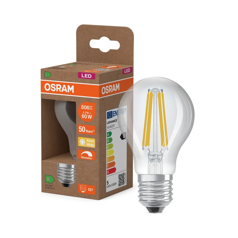 OSRAM SUPERSTAR+ CLASSIC A FIL 60 LED-Lampe, 4,3W, 806lm, blanc chaud