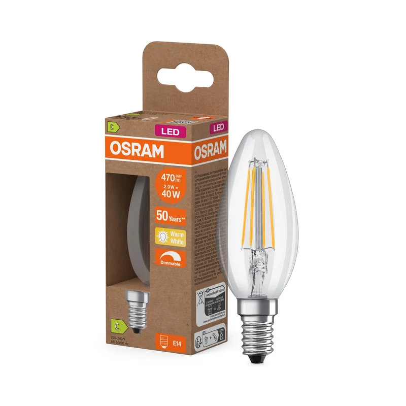 OSRAM SUPERSTAR+ CLASSIC B FIL 40 LED-Lampe, 2,9W, 470lm, blanc chaud, E14