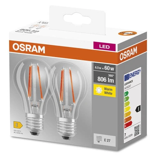 OSRAM BASE CL A FIL 60 Lampe LED, 6,5W, 806lm, Blanc chaud, E27