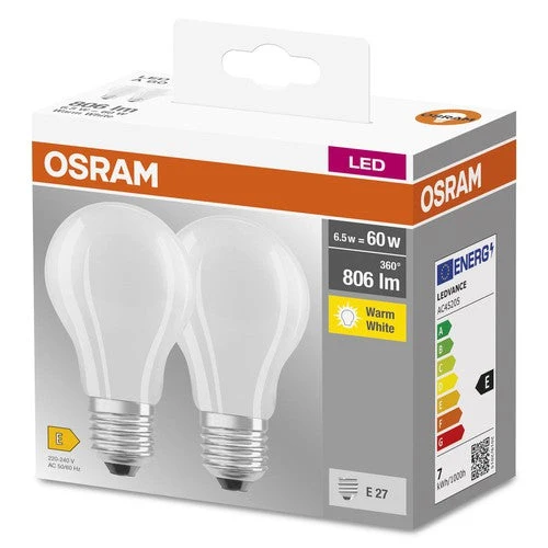 OSRAM BASE CL A GL FR 60 LED-Lampe, 6,5W, 806lm, blanc chaud, E27