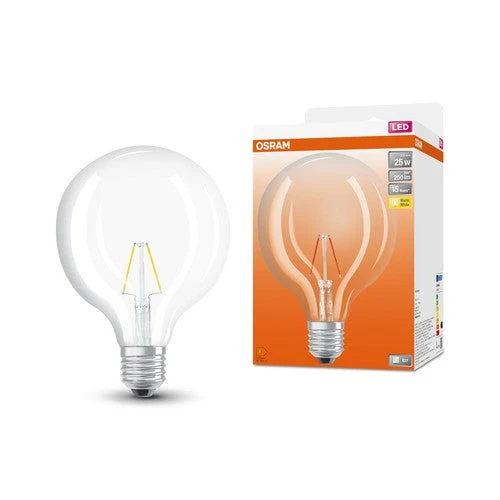 Ampoules LED OSRAM, forme de boule classique, remplacement de 25 watts, E27, G125, 2700 Kelvin, blanc chaud, verre transparent, single pack