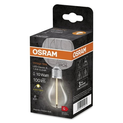 OSRAM Vintage 1906® Classique A LED-Lampe, 1,8W, 100lm, Blanc chaud, E27