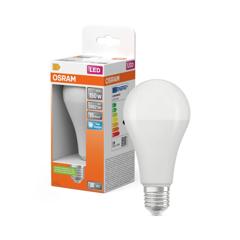 Ampoules LED OSRAM, forme classique d'ampoule, remplacement de 150 watts, E27, A-shape, 6500 Kelvin, lumière du jour froide, mat, single pack
