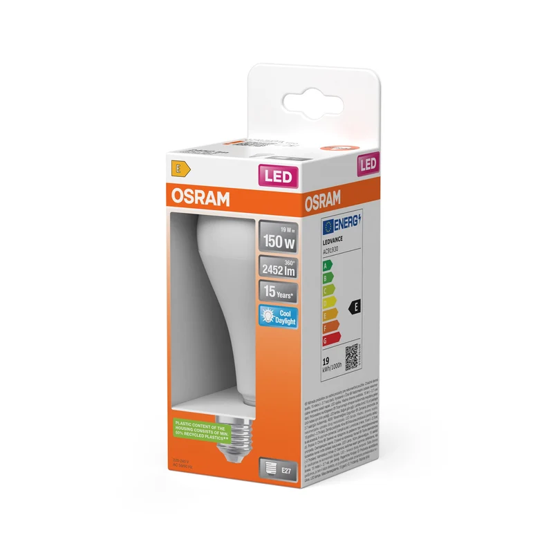 Ampoules LED OSRAM, forme classique d'ampoule, remplacement de 150 watts, E27, A-shape, 6500 Kelvin, lumière du jour froide, mat, single pack