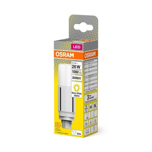 OSRAM DULUX LED-Lampe D26 VT EM, 9,5W, 1080lm, 3000K, blanc chaud