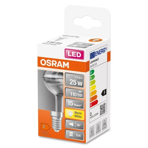 OSRAM ampoules LED réflecteur R50 avec culot à vis retrofit, remplacement 25 watts, E14, forme R50, 2700 kelvin, blanc chaud, verre clair