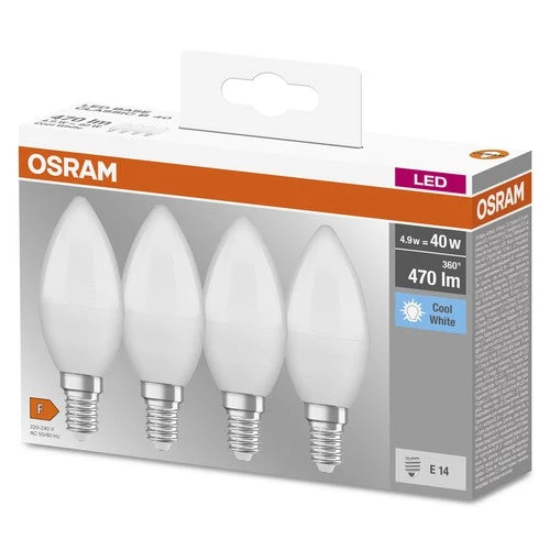 OSRAM LED Base Lampe LED forme bougie mate (ex 40W) 5,5W / 4000K blanc froid E14 pack de 4