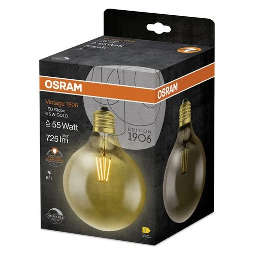 OSRAM Vintage 1906® GLOBE Lampe LED à intensité variable (ex 55W) 7W / 2500K blanc chaud E27 optique or
