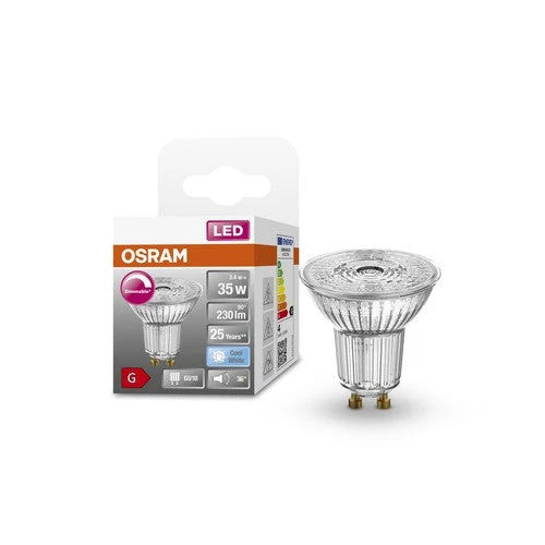 OSRAM Ampoule LED à intensité variable PAR16 avec culot GU10, blanc froid (4000K), spot en verre, 3.7W, remplace une ampoule à réflecteur de 35W, LED SUPERSTAR PAR16