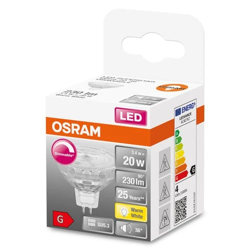 OSRAM Superstar lampe à réflecteur en verre clair, blanc chaud (2700K), 230 lumens, remplace les ampoules traditionnelles de 20W, dimmable GU5.3