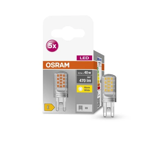 OSRAM lampe LED à broche BASE PIN G9 lampe LED CL40 non dimmable 4.2W, G9, blanc chaud pack de 5